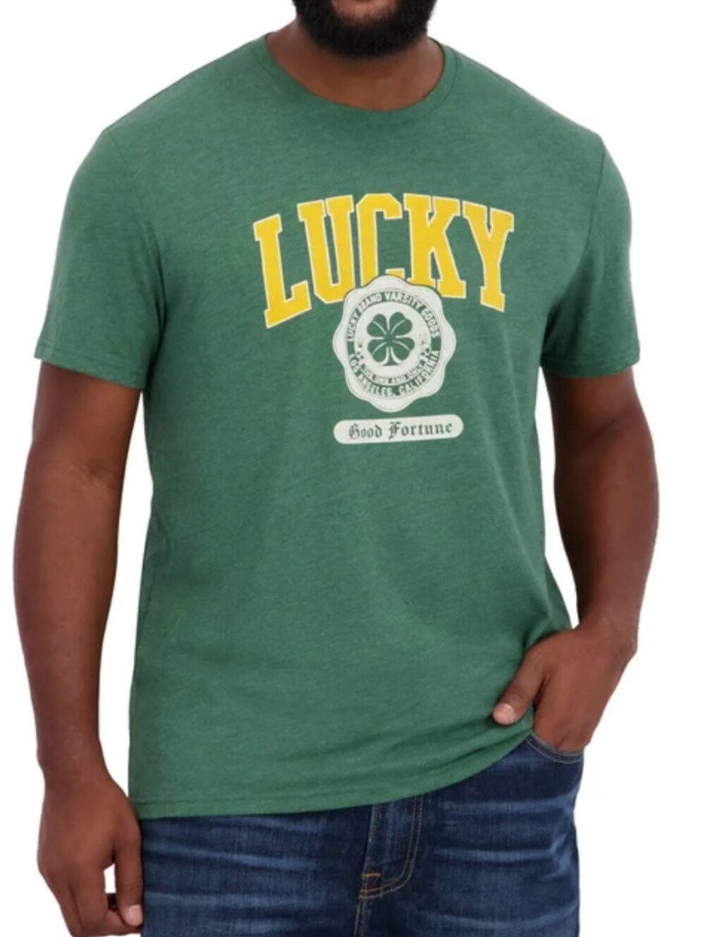 NEW!!! Lucky Brand Men’s Graphic Tee Shirt Good Fortune Green Yellow Size Medium - Picture 4 of 7